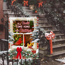 Load image into Gallery viewer, All Hearts Come Home For Christmas Cardinal Flag