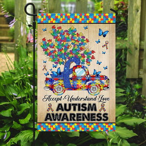 Accept, Understand, Love Truck Carrying Puzzles Flag