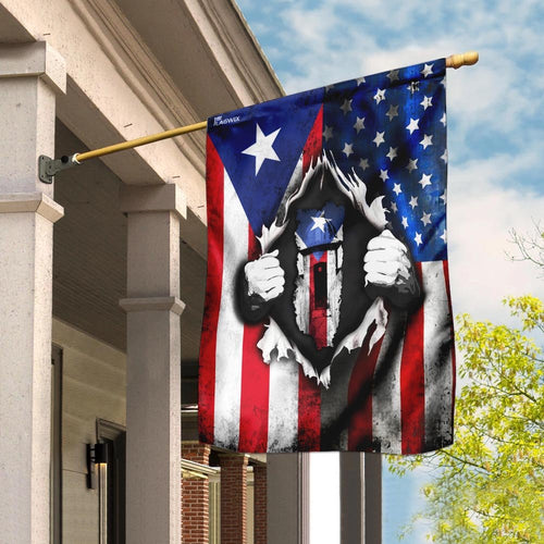 America Home With Puerto Rican Blood Flag