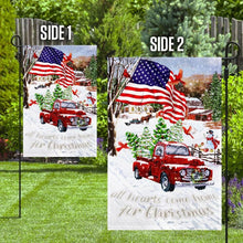 Load image into Gallery viewer, All Hearts Come Home For Christmas Red Truck Flag