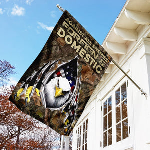 Against All Enemies Foreign And Domestic. Eagle Patriotism Flag