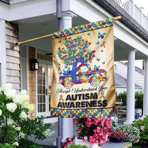 Accept, Understand, Love Truck Carrying Puzzles Flag