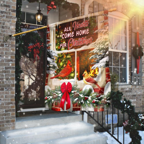 All Hearts Come Home For Christmas Cardinal Flag